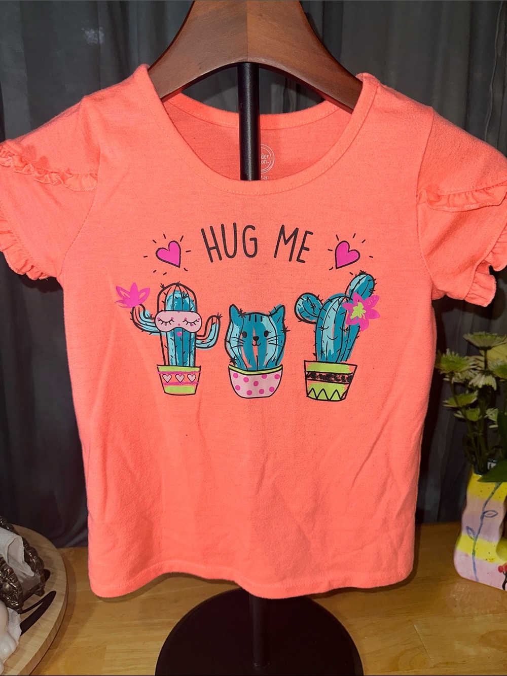 Kids Coral Pink 'Hug Me' Cactus Graphic Terrill’s M(7-8) B209